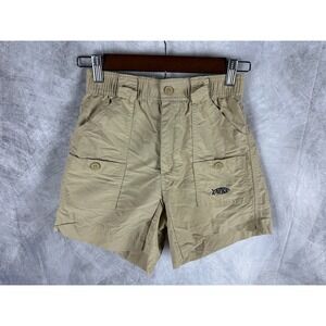 AFTCO Mens Tan Fishing Shorts Khaki Nylon Elastic Waist Cargo Size 26 10/12yrs